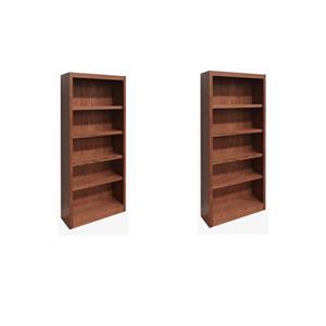 Bowery Hill Set of 2 Traditional 72&quot Tall 5-Shelf Wood Bookcases in Dry Oak