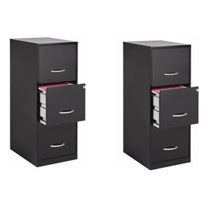 Bowery Hill Set of 2 Metal 3-Drawer Vertical File Cabinets with Lock Black