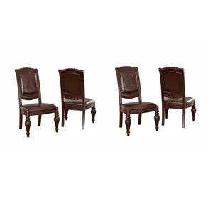 Bowery Hill Set of 4 Traditional Leather Dining Chairs in Cherry