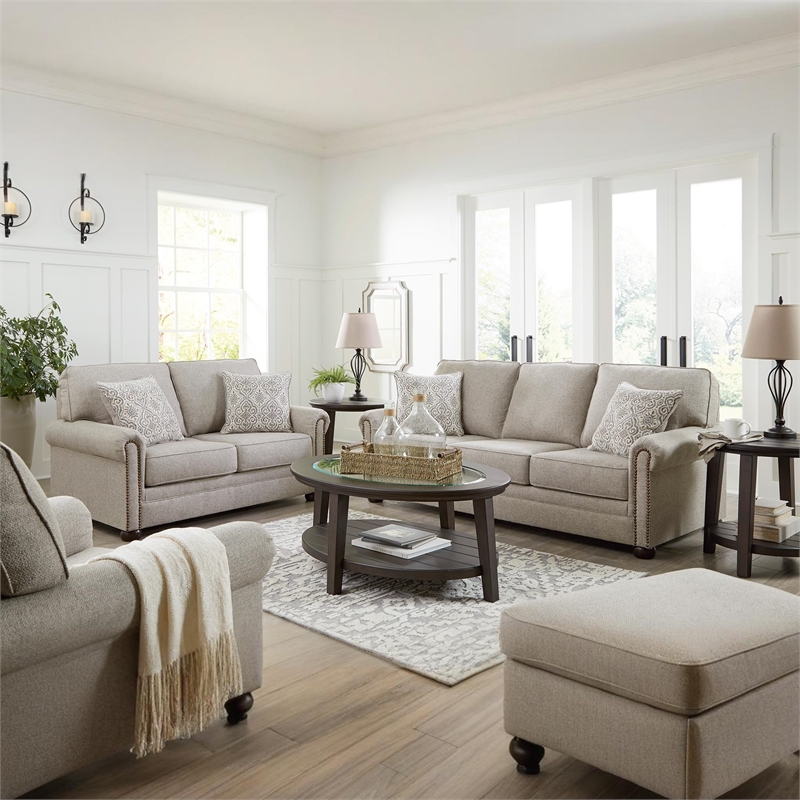 Bowery Hill Traditional Corner-blocked Frame Polyester Dune Sofa