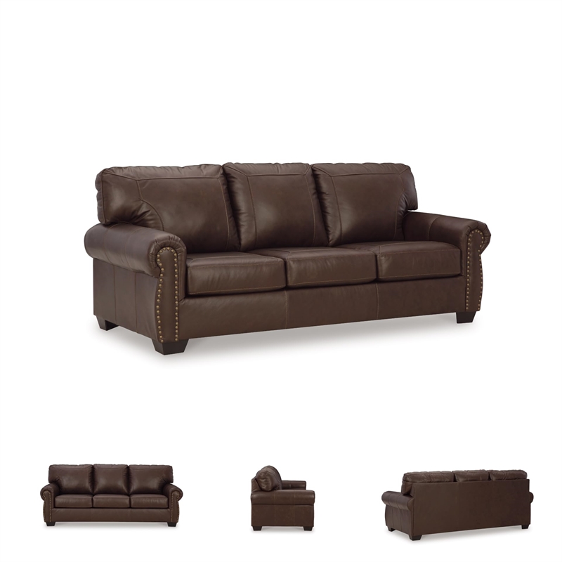Bowery Hill Traditional Corner-blocked Frame Leather Dark Brown Sofa