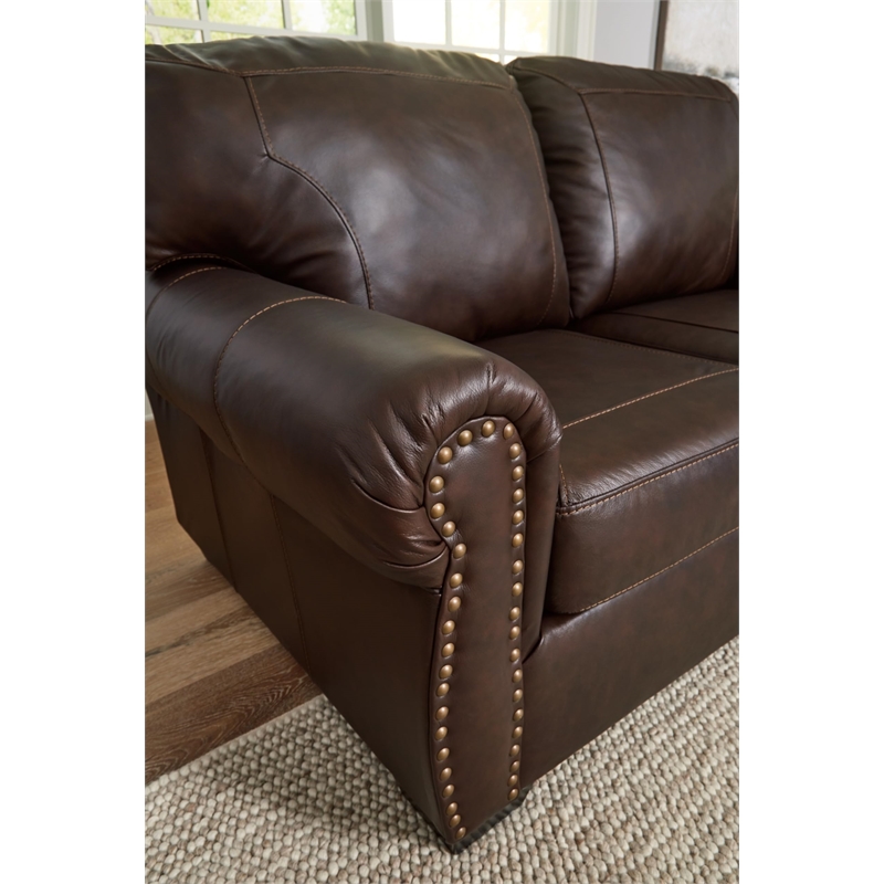 Bowery Hill Traditional Corner-blocked Frame Leather Dark Brown Sofa
