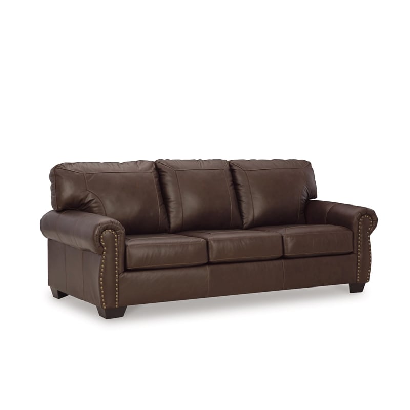 Bowery Hill Traditional Corner-blocked Frame Leather Dark Brown Sofa