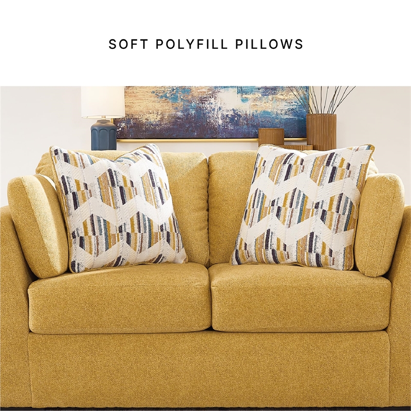 Bowery Hill Contemporary Corner-blocked Frame Polyester Yellow Loveseat