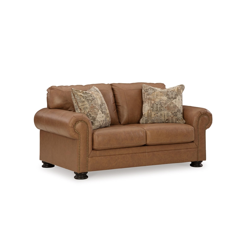 Bowery Hill Top Grain Leather Caramel Loveseat Rectangular 74