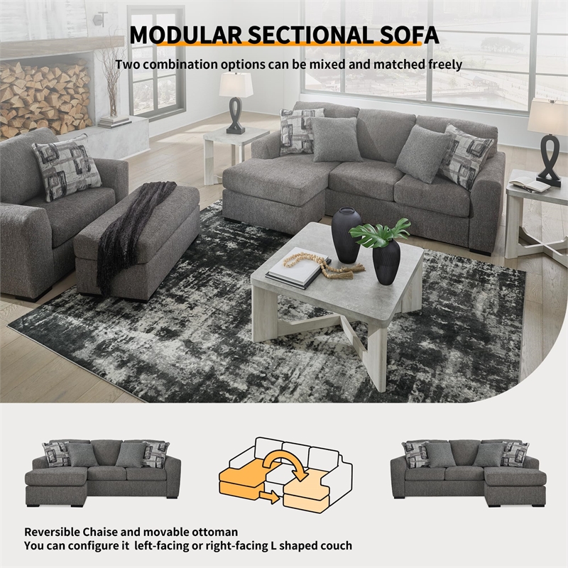 Bowery Hill Contemporary Corner-blocked Frame Polyester Pewter Sofa Chaise