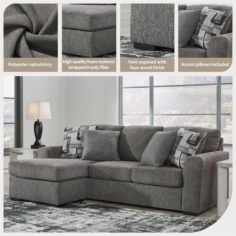 Bowery Hill Contemporary Corner-blocked Frame Polyester Pewter Sofa Chaise