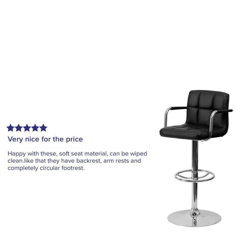 Bowery Hill Metal Quilted Adjustable Bar Stool with Arms in Black