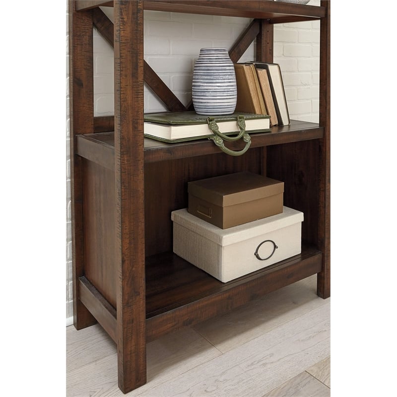 Bowery Hill Rustic 4 Shelf Crossbuck Bookcase in Rustic Warm Brown