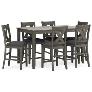 Bowery Hill Hardwood Gray Counter Height Dining Table Rectangular Foam Cushioned Seats 60&quot Unassembled