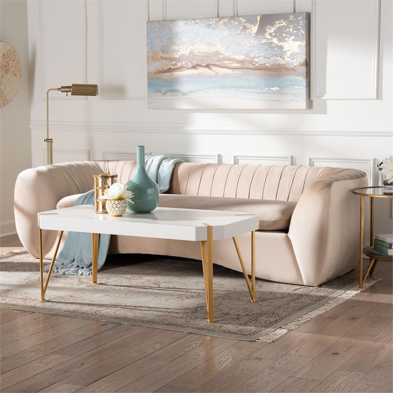 Bowery Hill Glam and Luxe Champagne Beige Velvet Fabric Sofa