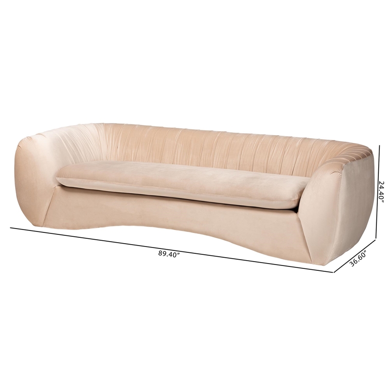Bowery Hill Glam and Luxe Champagne Beige Velvet Fabric Sofa