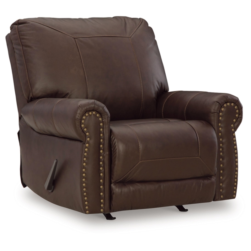 Bowery Hill Traditional Leather Recliner in Dark Brown Finish