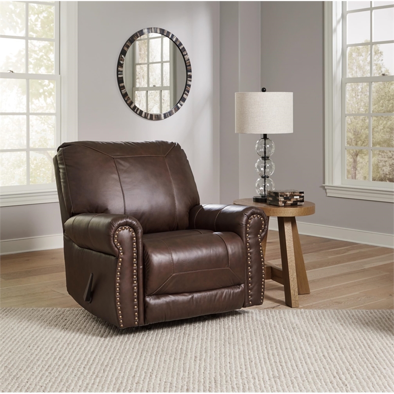 Bowery Hill Traditional Leather Recliner in Dark Brown Finish