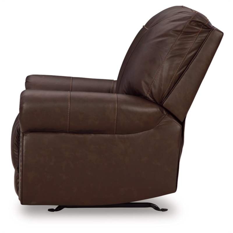 Bowery Hill Traditional Leather Recliner in Dark Brown Finish