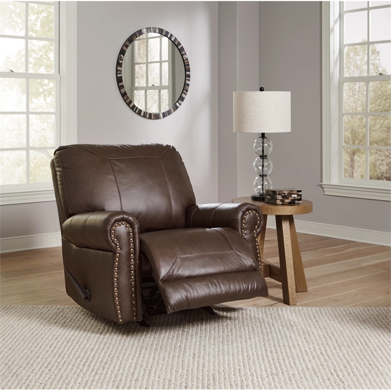 Bowery Hill Traditional Leather Recliner in Dark Brown Finish