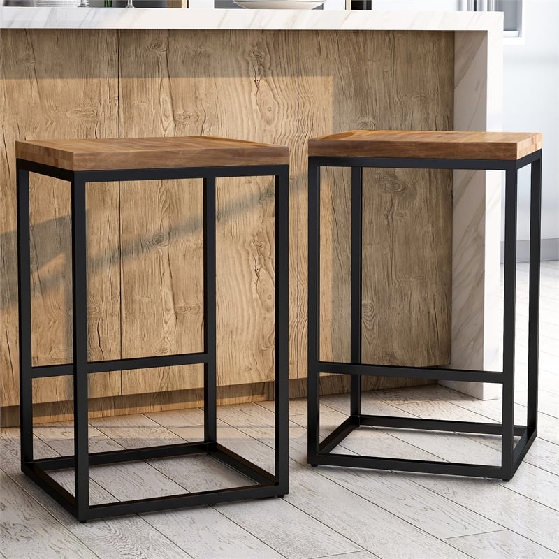 Bowery Hill Metal Square Barstool in Golden Brown (Set of 2)