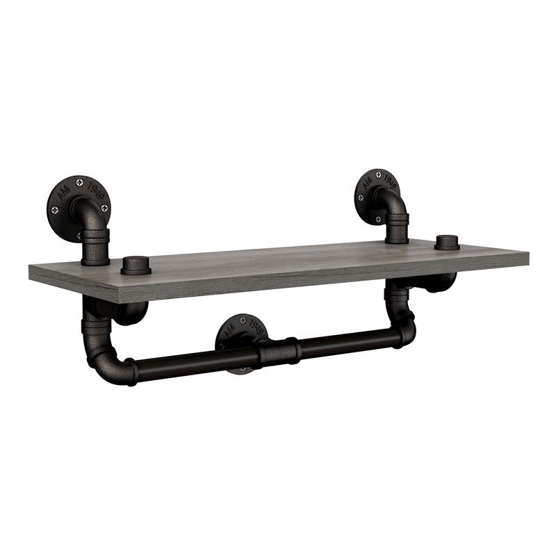 Bowery Hill Metal Floating Shelf in Gray and Black (Set of 2)