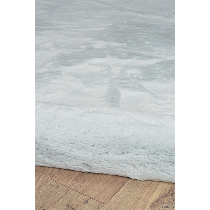 Bowery Hill Faux Rabbit Fur 3' x 5' Accent Rug in Pastel Blue