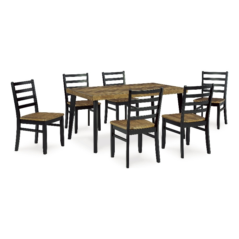 Bowery Hill Brown & Black Dining Table and 6 Chairs - Set of 7