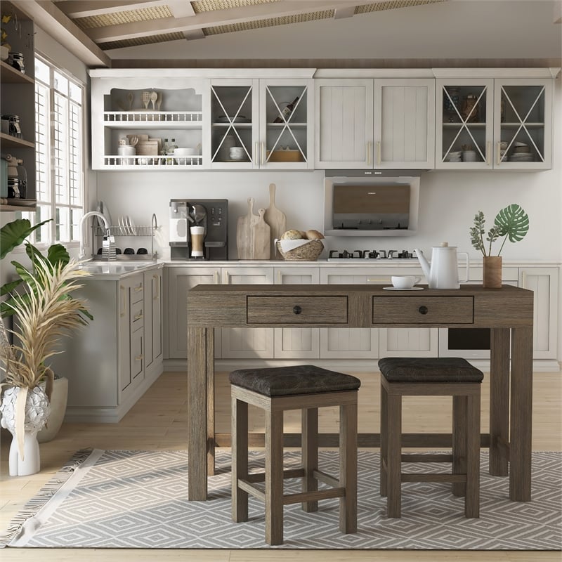 Bowery Hill 3-Piece Light Walnut Wood Counter Height Dining Set