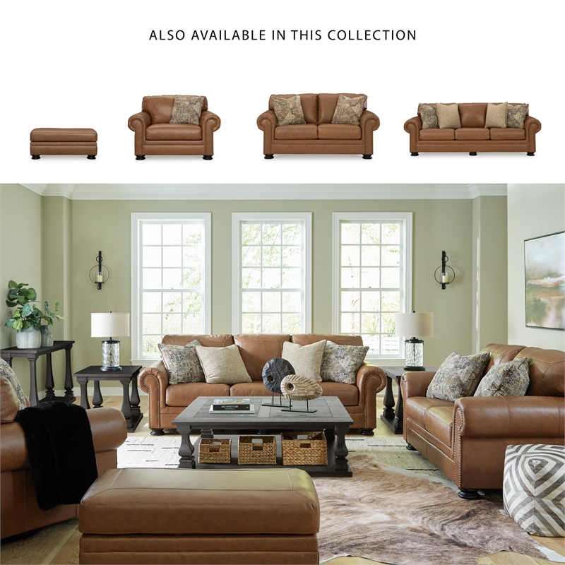 Bowery Hill Traditional Corner-blocked Frame Leather Caramel Oversized Chair