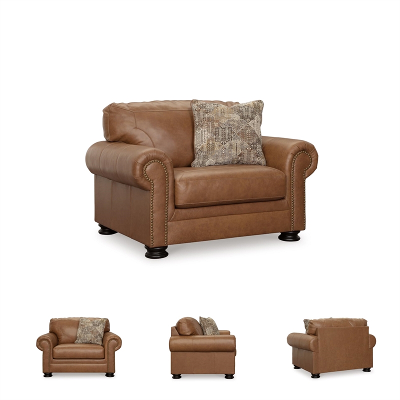 Bowery Hill Traditional Corner-blocked Frame Leather Caramel Oversized Chair