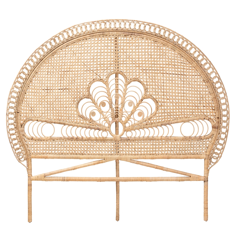 Bowery Hill Natural Brown Rattan Queen Size Standalone Headboard