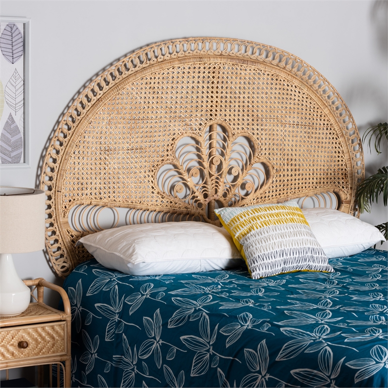 Bowery Hill Natural Brown Rattan Queen Size Standalone Headboard