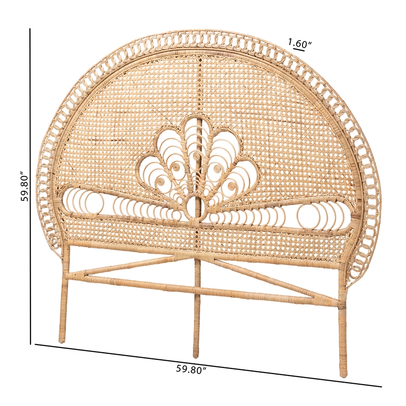 Bowery Hill Natural Brown Rattan Queen Size Standalone Headboard