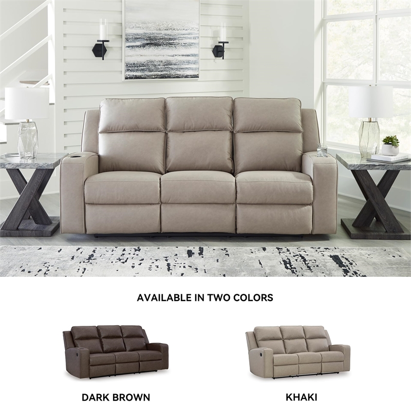 Bowery Hill Reclining Sofa with Drop Down Table in Pebble Finish
