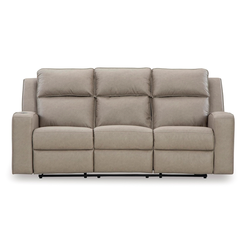 Bowery Hill Reclining Sofa with Drop Down Table in Pebble Finish