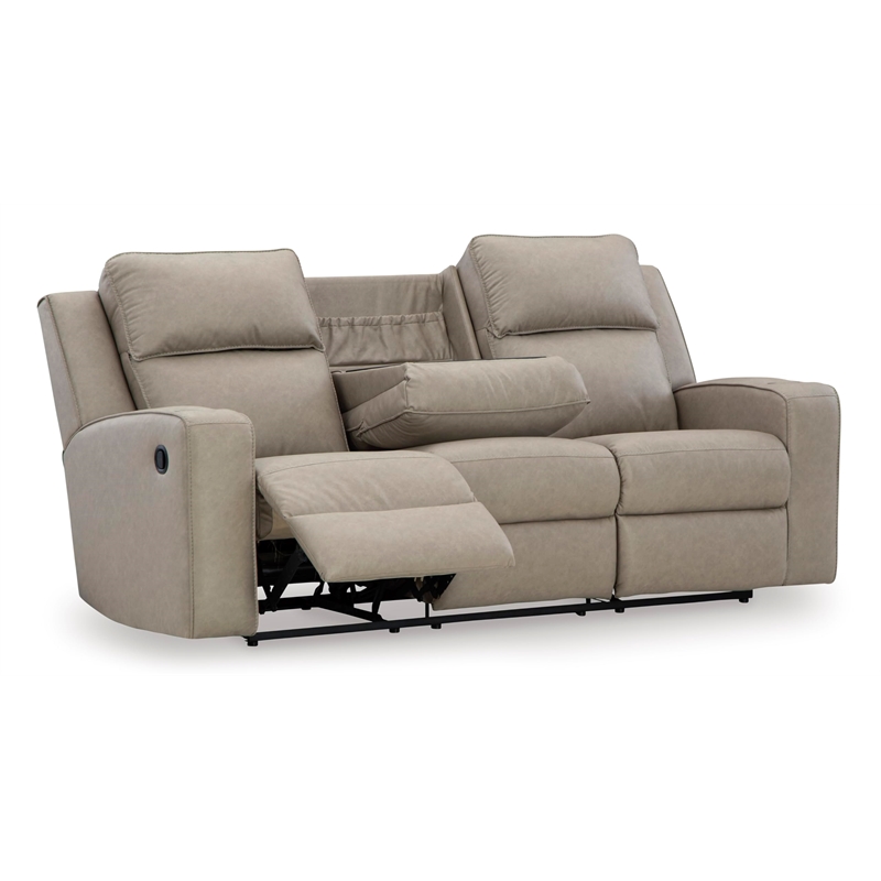 Bowery Hill Reclining Sofa with Drop Down Table in Pebble Finish