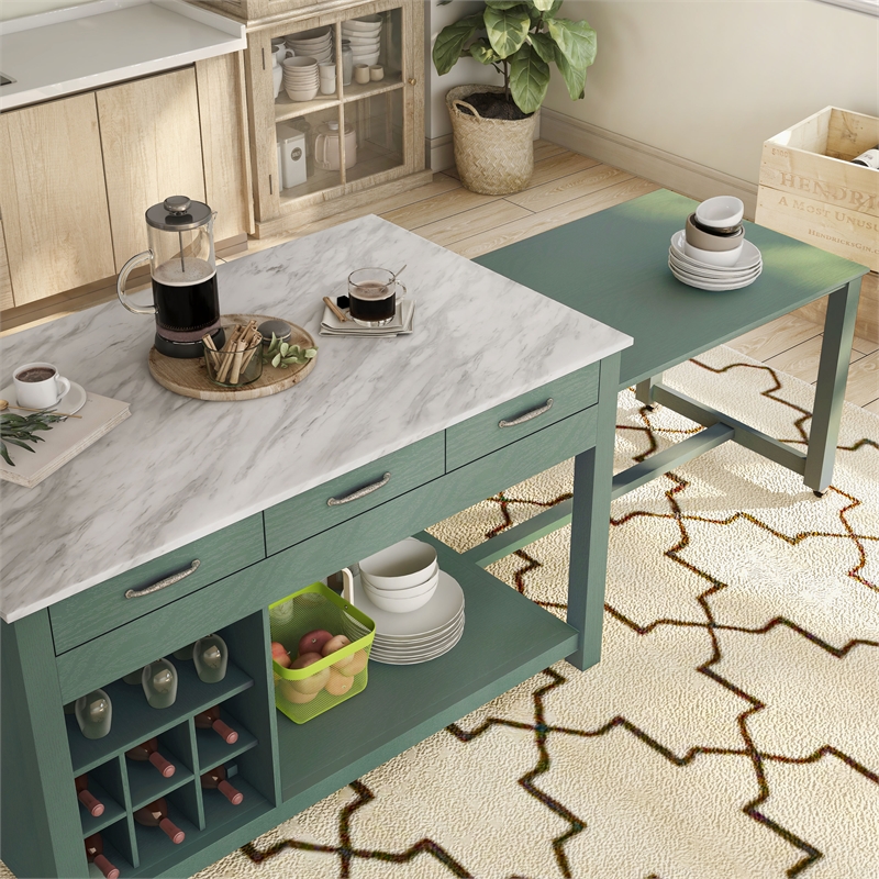 Bowery Hill Wood Extendable Counter Height Dining Table in Green