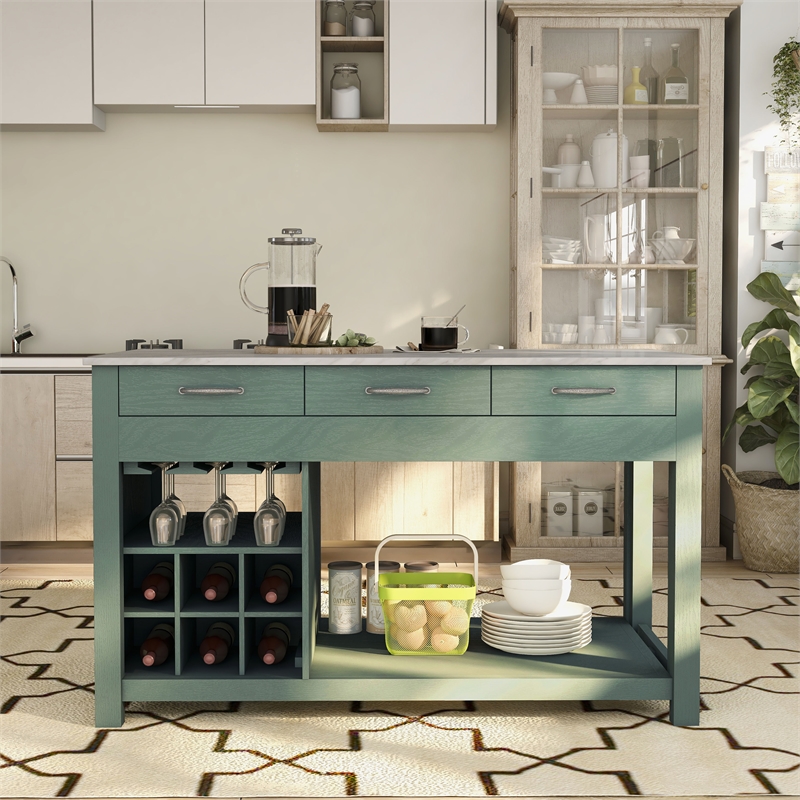 Bowery Hill Wood Extendable Counter Height Dining Table in Green