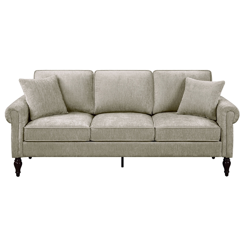 Bowery Hill Contemporary Chenille Upholstered Sofa in Light Brown