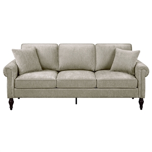 Bowery Hill Contemporary Chenille Upholstered Sofa in Light Brown