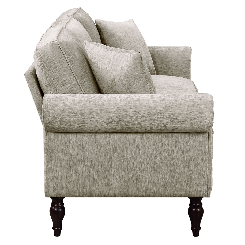 Bowery Hill Contemporary Chenille Upholstered Sofa in Light Brown