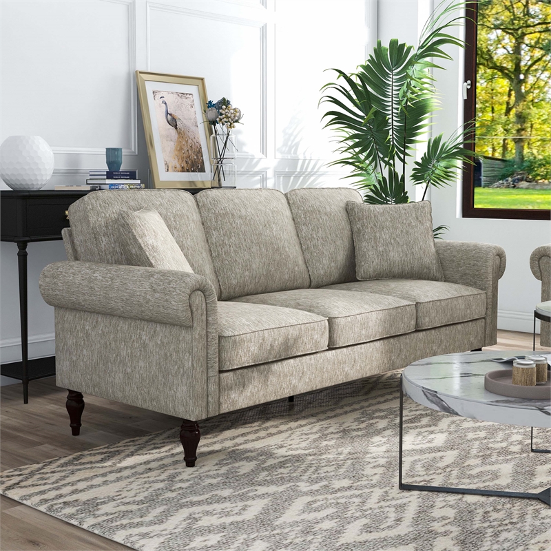 Bowery Hill Contemporary Chenille Upholstered Sofa in Light Brown