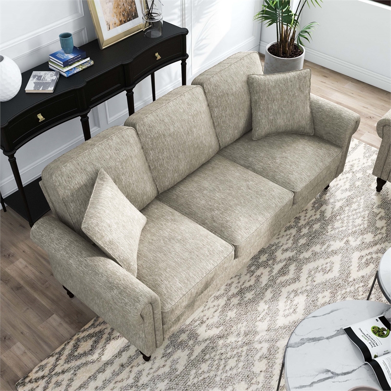 Bowery Hill Contemporary Chenille Upholstered Sofa in Light Brown