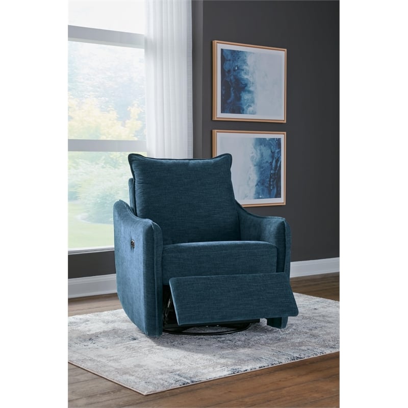 Bowery Hill Polyester Navy Swivel Power Recliner 34