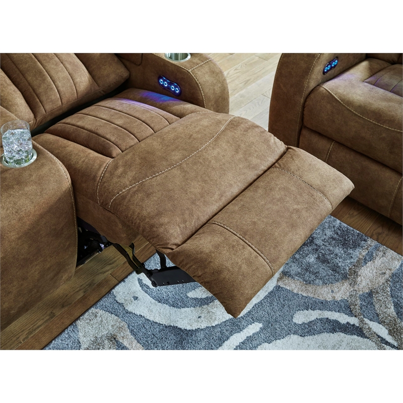 Bowery Hill Contemporary Faux Leather Brown Power Reclining Sofa