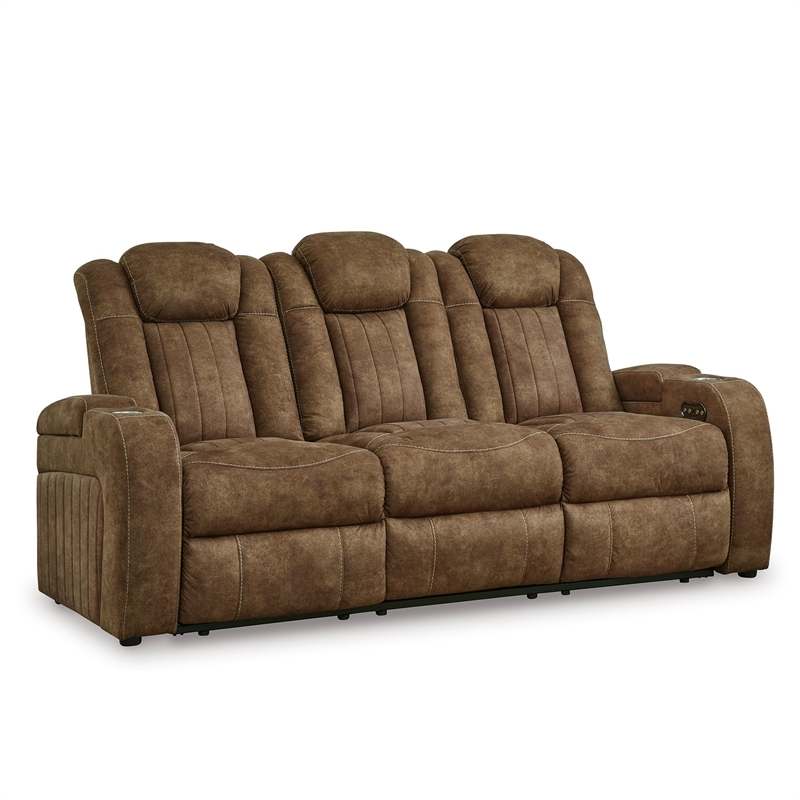 Bowery Hill Contemporary Faux Leather Brown Power Reclining Sofa