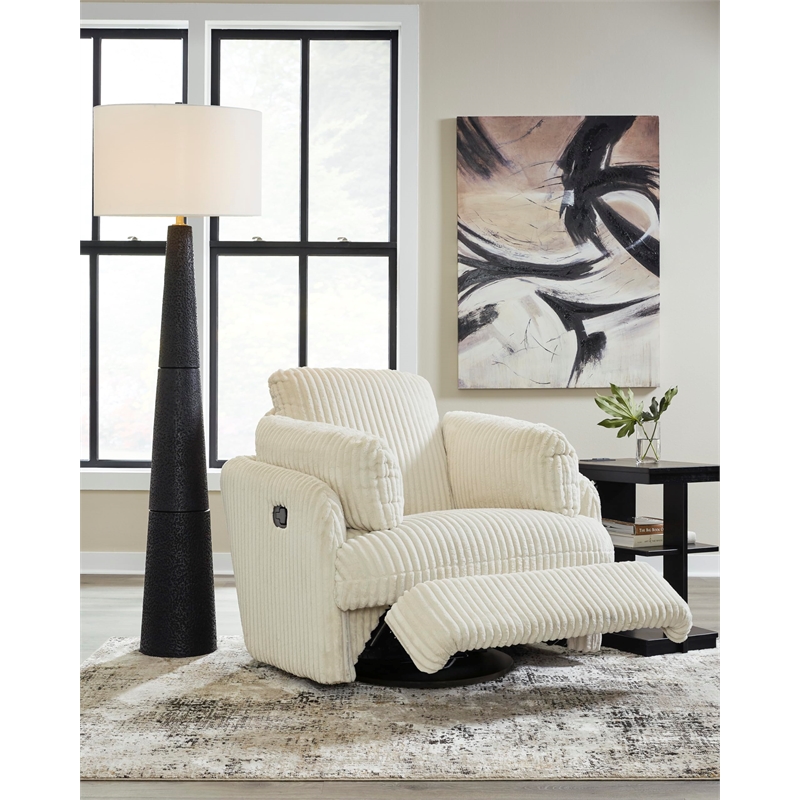 Bowery Hill Contemporary Polyester Ivory Swivel Glider Recliner