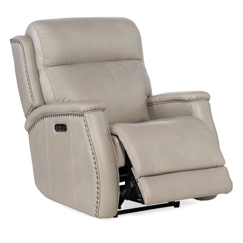 Bowery Hill Zero Gravity Power Recliner with Power Headrest in Gray Leather