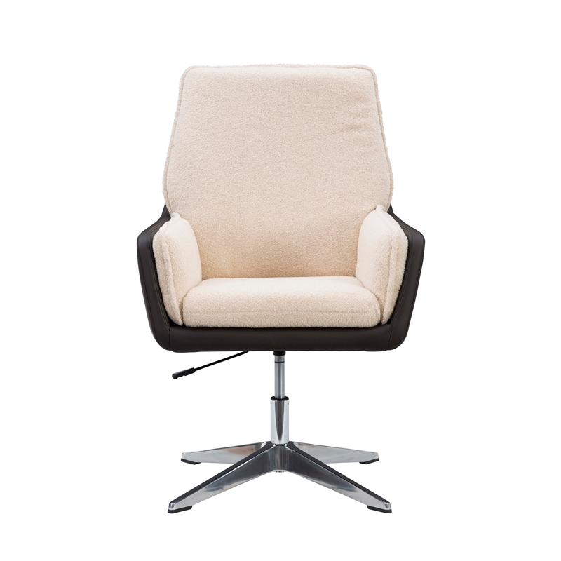 Bowery Hill Metal Adjustable Swivel Chair in Natural Sherpa/Brown Faux Leather