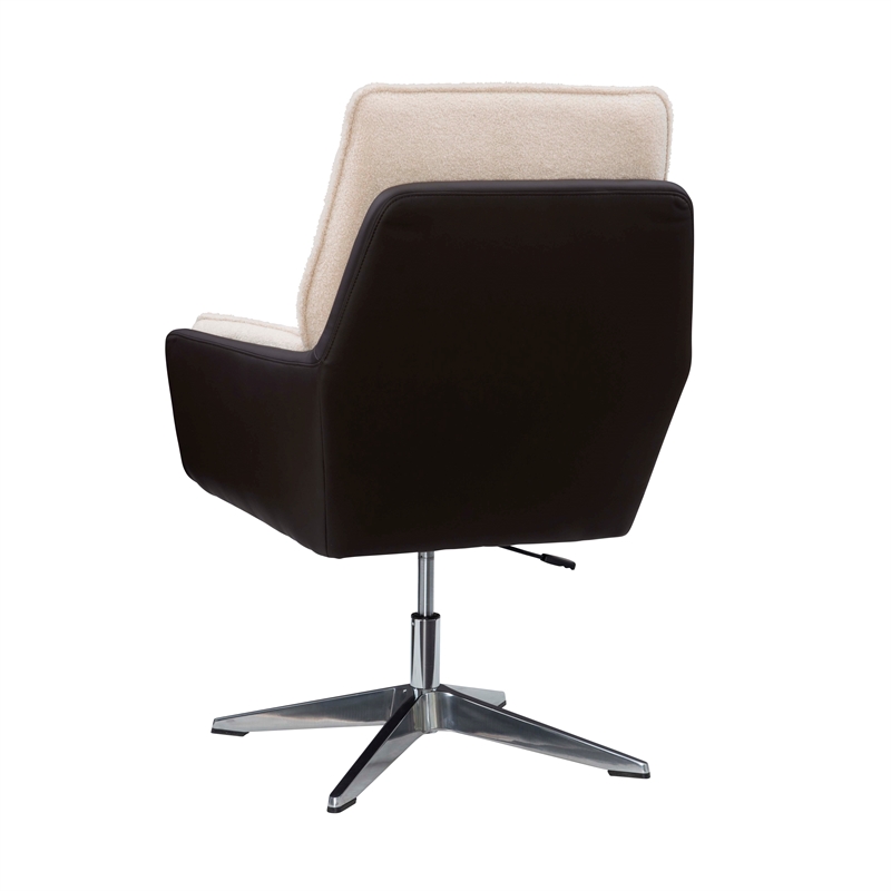 Bowery Hill Metal Adjustable Swivel Chair in Natural Sherpa/Brown Faux Leather