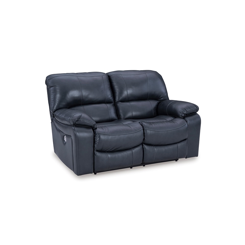 Bowery Hill Contemporary Leather Ocean Power Reclining Loveseat