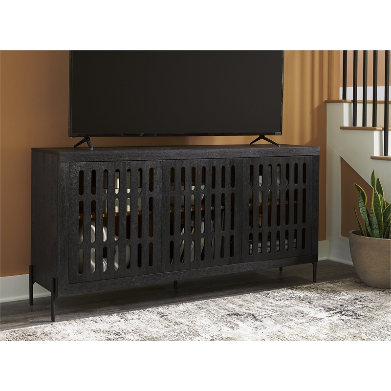 Bowery Hill Contemporary Solid Wood Black & Natural Accent Cabinet