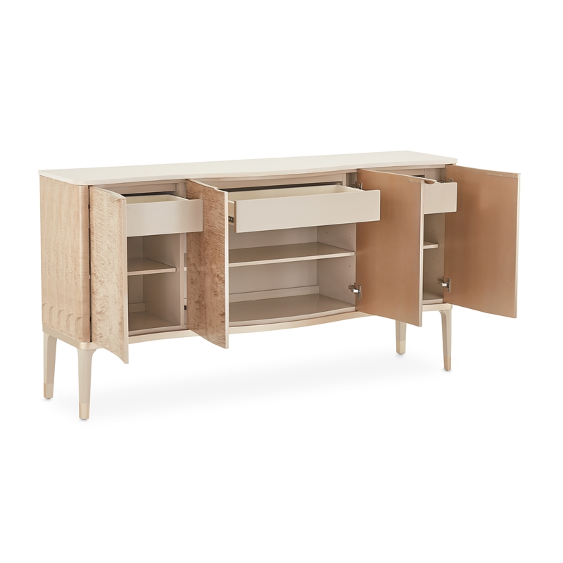 Bowery Hill Transitional Wood & Marble Sideboard in Blush Finish